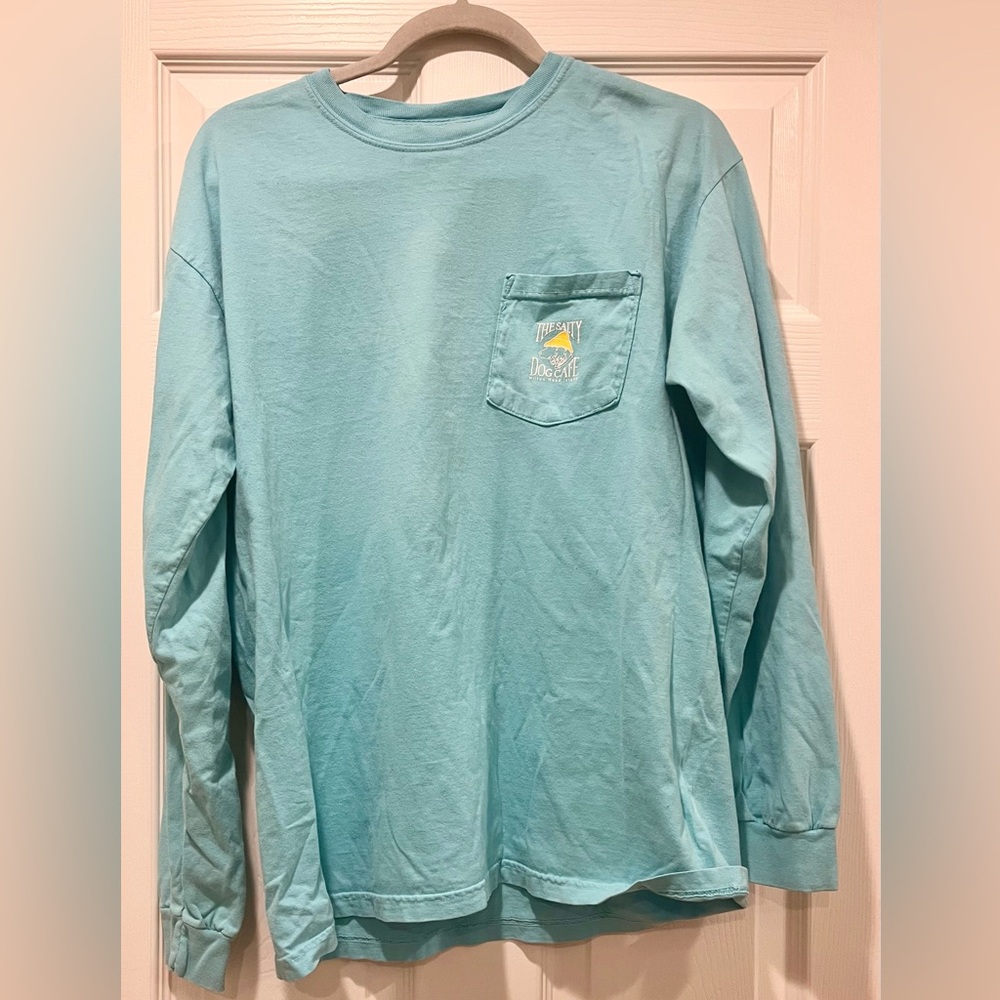Long sleeve, aqua Salty Dog t shirt with pocket